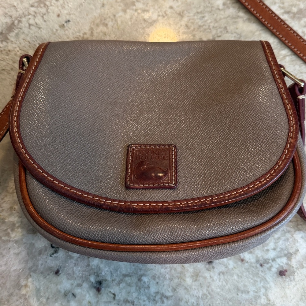 Dooney & Bourke Taupe and Brown Crossbody Saddle Bag - Picture 2 of 9